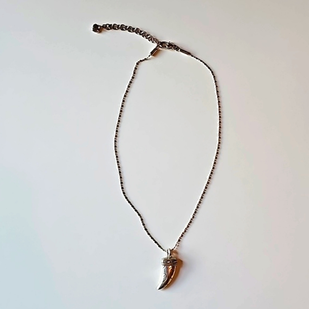 Silver Horn Pendant Necklace 16 Inches 2 Inch Extender